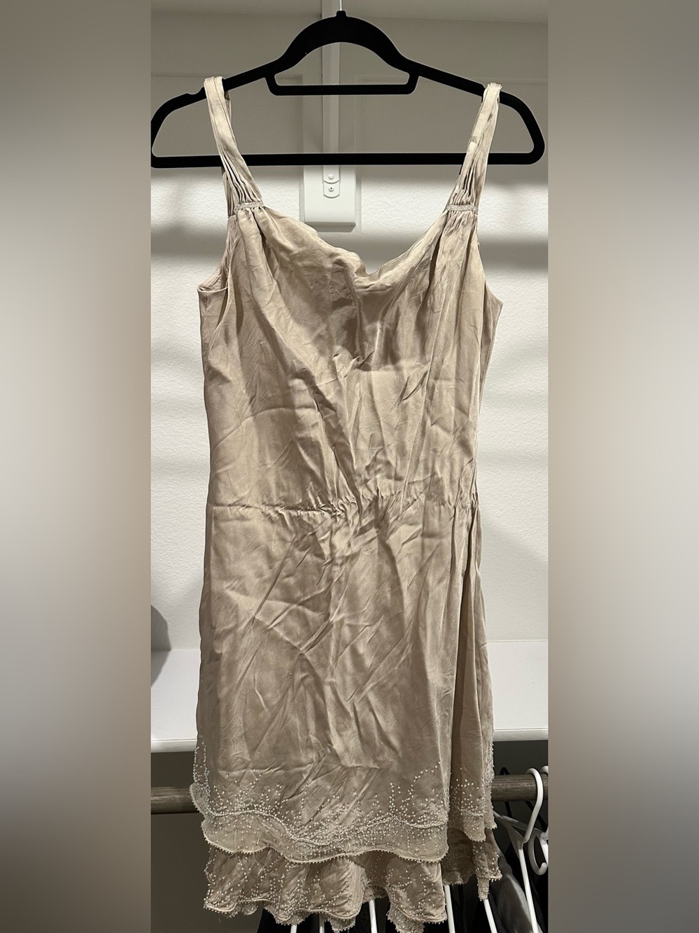 Vintage Satin Slip Dress in Champagne Beige